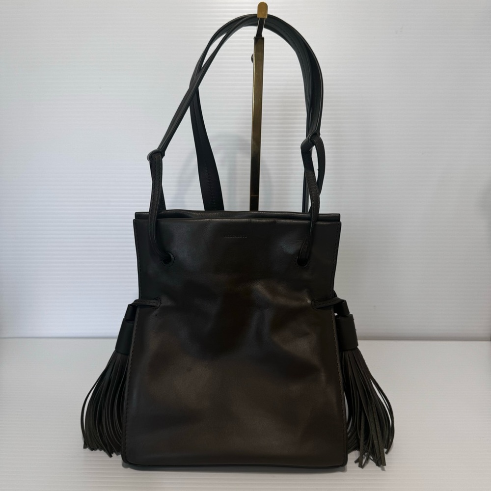 All Saints Freedom Dark Gray Mini Tassel Bucket Bag - Picture 3 of 16
